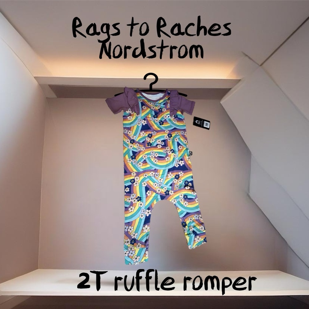Rags to Raches, Nordstrom, 2T ruffle romper. Snapless, buttonless, zipperless.